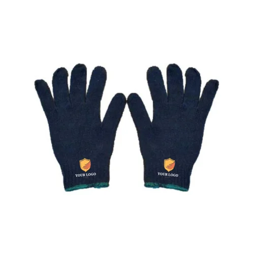 Knitted Cotton Blue   Work Gloves with  Custom Logo Print